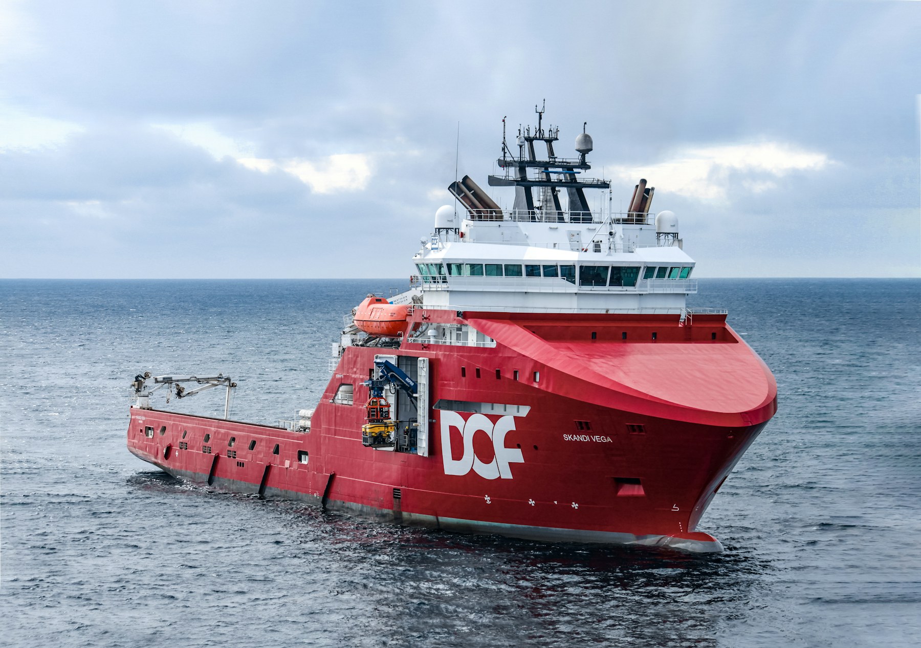 Offshore marine vessel on open water